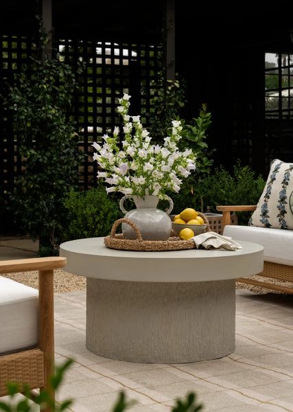 Create Beautiful Spaces for Inspired Living - McGee & Co. Outdoor Coffee Table Styling, Outdoor Coffee Table Decor, Patio Coffee Table Decor, Table Cement, Coffee Table Outdoor, Patio Table Decor, Rattan Planters, Potted Plants Outdoor, Coastal House