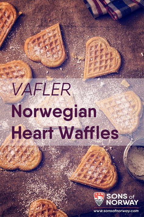 Norwegian Waffles Recipe, Norwegian Party, Swedish Waffles Recipe, Heart Waffles, Scandinavian Waffles, Norwegian Food Dinners, Norway Breakfast, Norwegian Snacks, Norwegian Breakfast Traditional