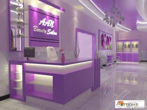 Purple Spa Room Ideas, Purple Salon Interior Design, Purple Nail Room, Purple Nail Salon, Purple Salon, Beauty Bar Ideas, Purple Interior Design, Beauty Shop Decor, Hair Salon Interior Design