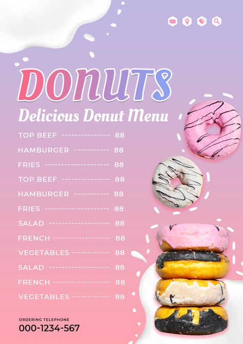 Purple Creative Simple Donut Menu#pikbest#templates Donut Price List, Donut Menu Design, Donuts Ideas, Pastry Business, Donut Background, Mini Donut Recipes, Donut Ideas, Tarpaulin Design, Menu Sans Gluten