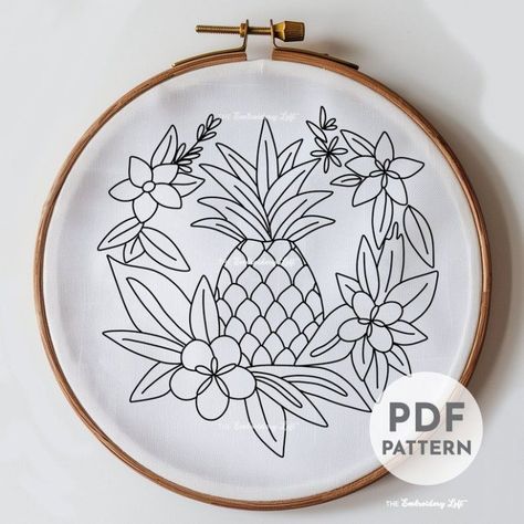 DESCRIPTION Capture the essence of summer with this delightful Pineapple hand embroidery pattern! Perfect for fruit lovers and embroidery enthusiasts. Get your hoop ready and let's stitch up some fruity magic with this delightful embroidery project! Happy stitching! This listing is for a digital PDF pattern, which includes: ~ Printable pattern scaled to fit 3” to 8” hoops ~ Beginner’s Guide to Hand Embroidery ~ Reference photo of completed embroi Embroidery Pineapple, Tropical Embroidery, Fruit Embroidery, Pattern Fruit, Embroidery Hand, Pineapple Pattern, Cute Embroidery, Hand Embroidery Pattern, Printable Patterns