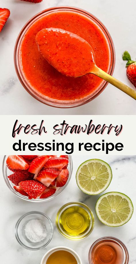 This wonderful, fresh strawberry dressing is a cinch to make and tastes great on salad greens! Strawberry Vinaigrette Dressing Recipe, Strawberry Vinegarette, Strawberry Vinaigrette Dressing, Strawberry Dressing, Strawberry Salad Dressing, Strawberry Vinegar, Best Sauce Recipe, Vinaigrette Dressing Recipe, Strawberry Vinaigrette