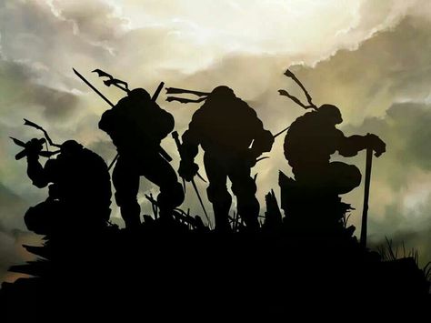 Teenage Mutant Ninja Turtles in silhouette Turtle Silhouette, Teenage Mutant Ninja Turtles Movie, Ninja Wallpaper, Turtle Wallpaper, Turtle Images, Ninja Turtles Movie, Teenage Mutant Ninja Turtles Art, Ninja Turtles Artwork, Teenage Ninja