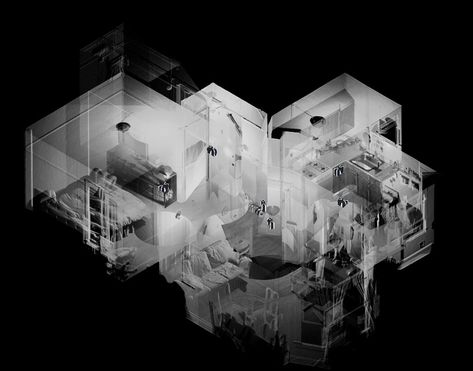 3D laser scan of an apartment in San Francisco, by Scott Page.  Point cloud from a focus3D scanner (which can also record colors, but in this case the monochrome yields an xray-like quality). Point Cloud, 3d Architecture, Architecture 3d, 3d Scanning, New Media Art, 3d Laser, 3d Visualization, Architecture Presentation, Scanners