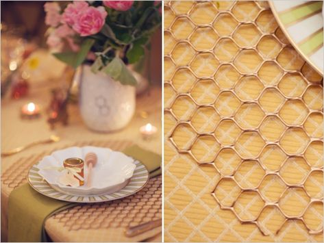 honeycomb placemat-is this something we could use for under the baskets? Free Bridal Shower Printables, Bridal Shower Honey, Diy Honeycomb, Tie The Knot Wedding, Honey Wedding, Bee Baby Shower Theme, Bee Party, Wedding Congratulations, Diy Bridal