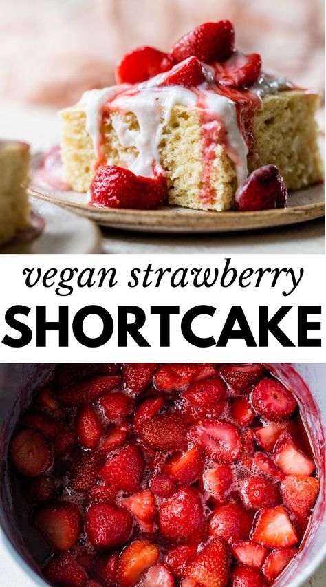 This easy Vegan Strawberry Shortcake has layers of vanilla sponge cake, strawberry sauce, and coconut whip in every bite. It’s the best vegan dessert for spring and summer! Vegan Gluten Free Strawberry Shortcake, Vegan Strawberry And Cream Cake, Strawberry Shortcake Vegan, Vegan Strawberry Dessert, Dessert Fancy, Vegan Strawberry Shortcake, Coconut Whip, Weight Watcher Desserts, Best Vegan Desserts