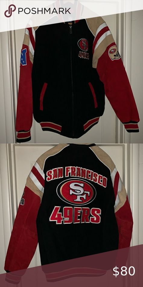 Suede 49ers jacket men’s large 49ers Apparel, 49ers Outfit, 49ers Jacket, Lost Weight, In The Rain, Christmas List, The Rain, Varsity Jacket, San Francisco