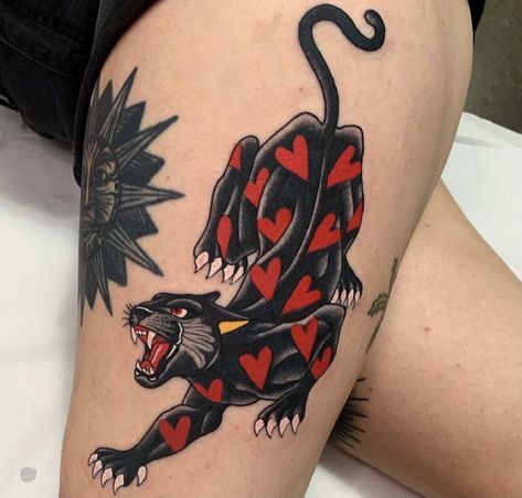 Traditional Tattoo Inspiration, Traditional Style Tattoo, Panther Tattoo, Traditional Tattoo Sleeve, Tattoos Geometric, Traditional Tattoo Art, Modern Tattoos, American Traditional Tattoo, Dope Tattoos