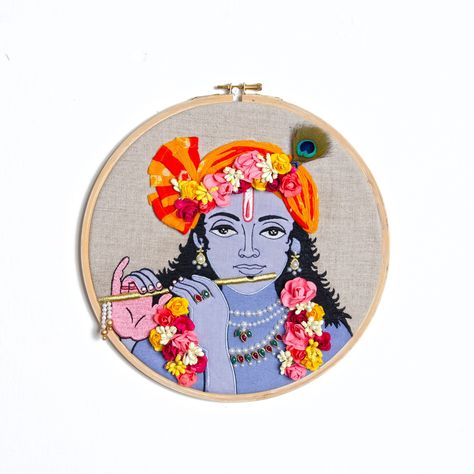 Excited to share the latest addition to my #etsy shop: KRISHNA, charming Indian God, Embroidery Hoop, linen with bright colors, Indian, Ethnic, wall art https://etsy.me/2SkgsgN #housewares #homedecor #housewarming #laundry #framed #quilting #bohemianeclectic #wallart # Indian Wedding Embroidery Hoop Pattern, Embroidery Hoop Painting, Embroidery Hoop Art Diy Free Pattern, Krishna Embroidery Designs, Indian Embroidery Patterns, Embroidery Frame Wall Decor, God Embroidery Designs, Krishna Embroidery, Framed Embroidery Wall Art