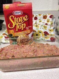 Meatloaf made with stove top stuffing. Gets rave reviews and SUPER easy. 1 Pound Ground Meat (Beef or Turkey) 1 Egg 1 Box Stuffing Mix 1 Cup Water Mix everything together, smoosh it into a loaf pan, and bake at 350 for about 45 minutes. Stove Top Stuffing Meatloaf Recipes, Secret Ingredient Meatloaf, Stove Top Meatloaf, Stuffing Meatloaf, Box Stuffing, Stove Top Stuffing Meatloaf, Pork Meatloaf, Meatloaf Recipes Healthy, Stove Top Stuffing