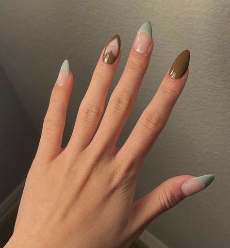 Green And Brown Nails, Edgy Nails, Minimal Nails, Almond Nails Designs, Nail Jewelry, Brown Nails, Minimalist Nails, Dream Nails, Fire Nails