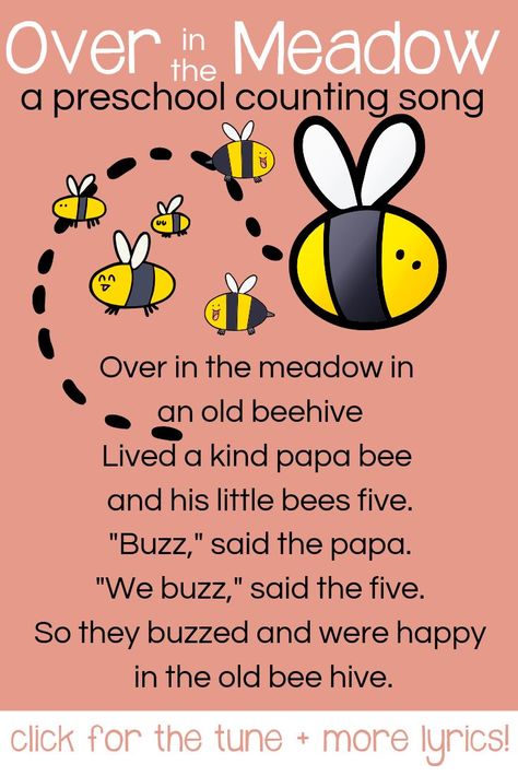 Play to learn! This sweet preschool song teaches animal sounds and counting in a fun way. Click to see the video with all the lyrics! #toddlersongs #preschool #circletime #play Preschool Counting Songs, Over In The Meadow, Bug Songs, Animal Song, Library Storytime, Counting Songs, Insects Preschool, Bugs Preschool, Circle Time Songs