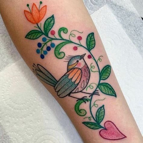 Folk Art Tattoo, Swedish Tattoo, Art Tattoo Ideas, Polish Tattoos, Art Inspired Tattoos, Traditional Tattoo Flowers, Boho Tattoos, Muster Tattoos, Mini Tattoo