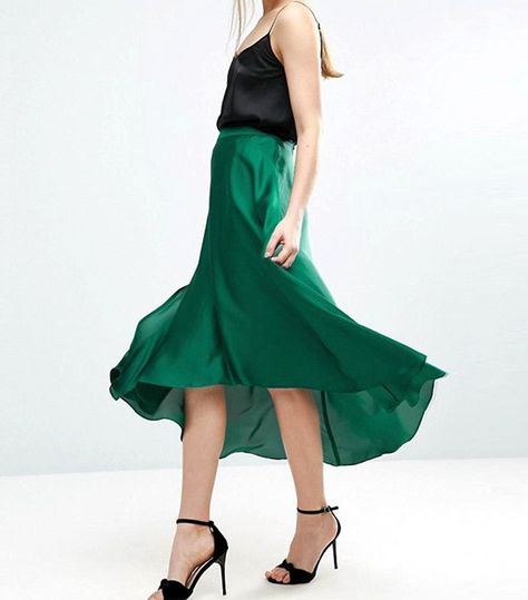 ASOS Midi Skirt in Satin With Splices Irish Outfits Women, Pattys Day Outfit, St Pattys Day Outfit, Skirts Green, Mid Calf Skirt, St Patrick's Day Outfit, Calf Length Skirts, Skirt And Top Set, Knee Skirts