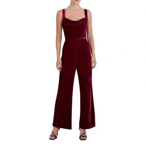 Nwt Bcbg Paris Velvet Jumpsuit Cabernet Red Wine Size Xl Holiday Party Fashioned With A Stretchy Blend, A Cowl Square Draped Neck, Straight Legs And A Back Zipper Closure. In Excellent New Condition! See Pics For Measurements And Fabric Content! *All Items Are Measured Laying Flat, Non-Stretched, Please Be Sure To Check Sizing Before Purchasing. Red Velvet Jumpsuit, Light Pink Pants, Black Sequin Jumpsuit, Black Velvet Jumpsuit, Velour Jumpsuit, Holiday Party Fashion, Velvet Jumpsuit, Halter Romper, Sequin Jumpsuit