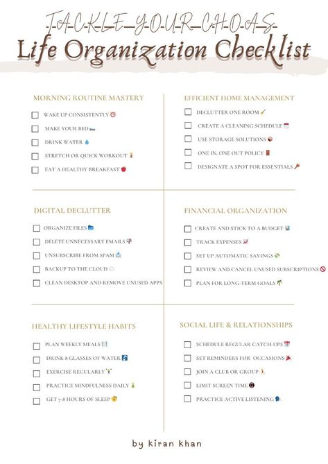 Do you feel like you're constantly busy but never getting anything done? Are you overwhelmed by the number of tasks you have to complete each day? If so, you're not alone. Many people feel the same way. But there is a solution!

A life organization checklist can help you simplify your life and get more done in less time. By creating a list of all the things you need to do each day, week, and mo Tips To Organize Your Life, Checklist To Get Your Life Together, Organising Your Life, Home Reorganization Ideas, How To Have An Organized Life, Yearly Maintenance Checklist, Organization And Productivity, Checklist For Life, Organising My Life