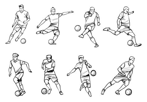 Soccer Player Vectors Soccer Players Drawing, Footballer Drawing, Football Reference, Football Player Drawing, Soccer Poses, Soccer Drawing, Football Poses, Football Drawing, Sports Drawings