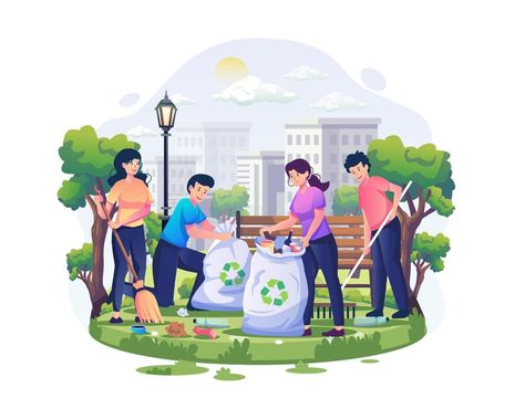 People are cleaning up trash in the park on World Environment Day. Save the planet. Earth Day concept. Flat style vector illustration Cleaning Drawing, Clean Up Day, Arte Punk, Map Pictures, Green Environment, Planets Art, World Environment Day, Environment Day, Tableau Art