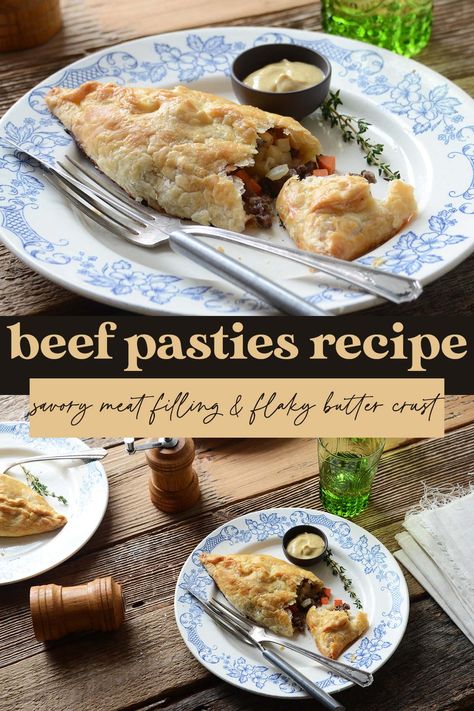 Inspired by Cornish Pasties, this savory herbed beef pasty recipe features meat and vegetables in a flaky, buttery crust. It's the perfect portable meal, and surprisingly easy to make! Pasties Dough Recipes, Cornish Beef Pasties, Beef Pasty Recipe, Beef Pasty, Beef Pasties, Pasty Recipe, Puff Pastry Recipes Savory, Hand Pies Savory, Pasties Recipes