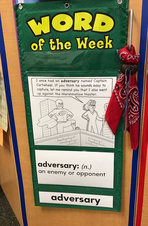 Word of the Week Display! This is presented on the left side of Mrs. Windle's fourth grade classroom. It is located alongside the I PICK and Reading Response Exit Slips. I will most definitely be implementing this in my future classroom, so that my students vocabulary can increase in both what they read and write. Vocab Display Classroom, Interactive Display Classroom, Word Of The Week Display, Vocabulary Display, Fourth Grade Classroom, 2024 Classroom, Word Of The Week, Exit Slips, Class Displays