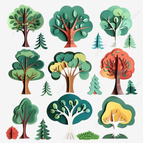 collection of trees flat forest tree nature plant paper art wallpaper decoration autumn png Forest Paper Art, Paper Cut Forest, Paper Trees Diy, Paper Tree On Wall, Paper Cut Out Design, Paper Craft Tree, Paper Art Wallpaper, Tree Wall Paper, Tree Paper Craft