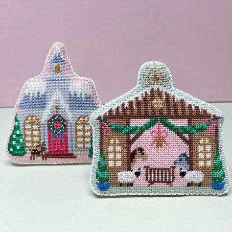 Needlepoint Finishing Ideas: Le Point Studio Christmas Village Needlepoint Finishing Ideas, Needlepoint Finishing, Needlework Christmas, Easter Canvas, Needlepoint Christmas, Cross Stitch Needles, Needlepoint Designs, Needle Point, Needlepoint Patterns