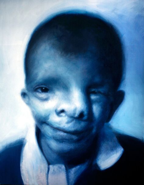 Righteous Man V (Blue Boy), 1999, mixed media (oil and acrylic on canvas), 192 x 150 cm / 75 x 59'' Gottfried Helnwein, Hyperrealistic Art, Digital Museum, Blue Boy, Mixed Media On Canvas, Performance Artist, Dark Photography, Weird Art, Mixed Media Canvas