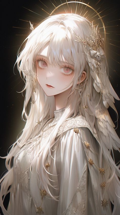 Anime angel, White hair, White Haired Woman Anime, White Haired Goddess Art, Angel Anime Female, White Hair Oc Girl, White Hair Red Eyes Anime Woman, Anime With White Hair, Angel White Hair, Anime Woman With White Hair, White Hair Gold Eyes