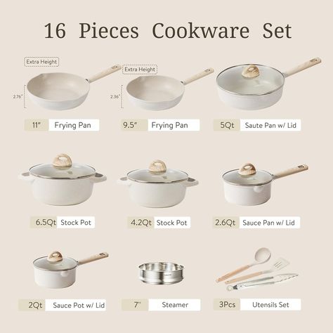 Amazon.com: CAROTE 16pcs Pots and Pans Set Non Stick, Kitchen Cookware Sets, Large Capacity Granite Pots Set, Kitchen Induction Pots and Pans Cooking Sets, Beige: Home & Kitchen Pots Set, Nonstick Cookware Sets, Utensils Set, Nonstick Cookware, Cookware Sets, Easy Food, Pots And Pans, Cookware