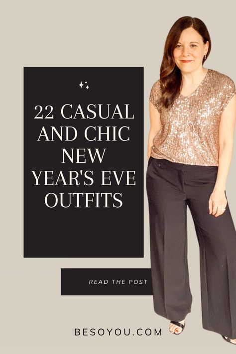 Get ideas about what to wear to a casual New Year's party. See 22 chic and casual New Year’s Eve outfits perfect for a laid-back celebration. New Years Casual Party Outfit, Simple Nye Outfit Casual, New Years Eve Outfits Over 50, New Years Outfit Ideas For Women, Sequin Blouse Outfit, Simple Nye Outfit, New Year Outfit Casual, New Years Outfits Parties, Casual New Years Eve Outfits