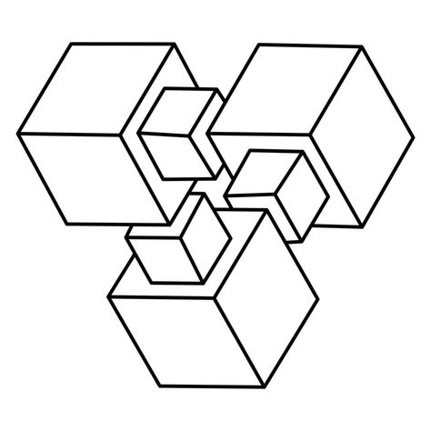 Impossible triangle. Sacred geometry figures. Optical illusion cube. Abstract eternal geometric object. Impossible endless outline shape. Optical art. Impossible geometry figure on a white background. 3d Figures Geometry, Geometry Figures, Impossible Cube, Outline Ideas, Impossible Geometry, 2d Abstract, Geometric Objects, Impossible Triangle, Impossible Shapes