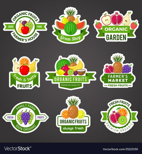 Organic Food Logo, Fruit Logo Design, Juice Logo, Fruit Logo, Product Logo, Eco Logo, Food Template, Sign System, Fresh Fruit Juice