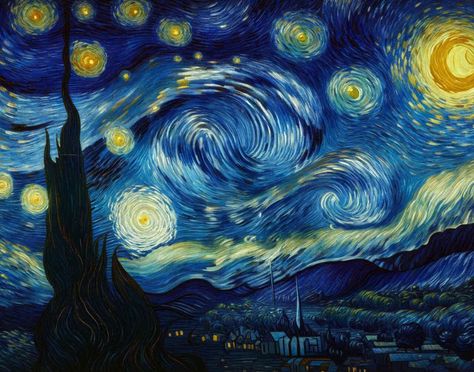 Starry Night Profile Picture, Stary Night Wallpaper 4k, Stussy Wallpaper, Macaw Art, Blue Starry Night, Playful Painting, Doodle Art For Beginners, Abstract Art Projects, Night Sky Art