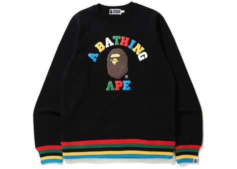 BAPE Multi Color Letters College Line Rib Crewneck Black - SS20 Drip Clothes, Price Shoes, Swag Outfits Men, Diy Fashion Clothing, Racing Jacket, Streetwear Fashion Women, Bathing Ape, Simple Trendy Outfits, Cute Everyday Outfits