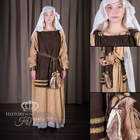 Saxon Woman, Anglo Saxon Clothing, Medieval Fantasy Clothing, Saxon History, Fashion Through The Decades, Aged Clothing, Wrap Dress Pattern, Cosplay Inspo, Early Medieval