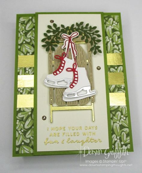 Pink Buckaroo Designs, Traditional Christmas Cards, Handmade Christmas Card, Ice Skates, Treat Box, Stampin Up Christmas, Card Kits, Christmas Cards To Make, Fun Fold Cards