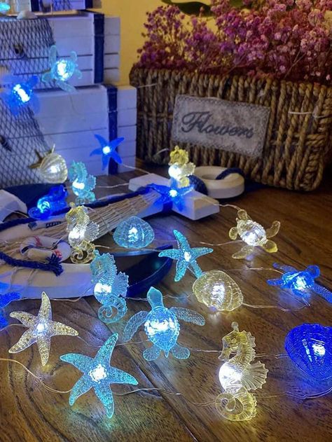 1P-Sea Themed Light String Sea Creature Nightlight Beach Decoration Sea Turtle Seahorse Decoration Sea Beach Sea Horse Decoration 20 LED Aquarium Shell Seahorse Battery Powered String Lights For Christmas Tree Decoration Holiday Bedroom Wedding Birthday, Beach Decorative Light String, Christmas Decoration Nautical Theme Lights, Wedding Birthday Party, LED Beach Decorative Lights String Seashell Seahorse Starfish Sand Money Fairy Tale Lights Suitable For Bedroom Parties Indoor Outdoor DecorationI discovered amazing products on SHEIN.com, come check them out! Lights For Christmas Tree, Seashell Seahorse, Shell Seahorse, Seahorse Decor, Holiday Bedroom, Lights For Christmas, Led Aquarium, Lights Wedding, Light String