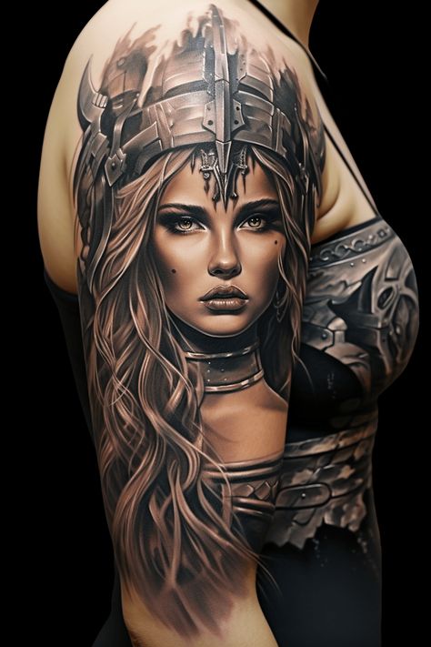 Badass Female Empowerment Tattoos for Feminist Women - On Your Journey Female Viking Tattoo, Female Warrior Tattoo Goddesses, Female Empowerment Tattoos, Empowerment Tattoos, Female Empowerment Tattoo, Empowerment Tattoo, Middle Finger Tattoos, Female Warrior Tattoo, Viking Warrior Woman