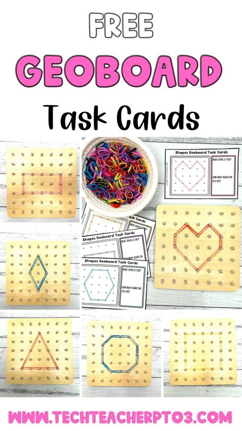 Task Boards Classroom, Geo Board Activities, Geoboard Shape Cards Free, Free Geoboard Printables, Geoboard Patterns Free Printable, Geo Board Patterns Printable Free, Geoboard Task Cards Free, Geoboard Activities, Nature Classroom