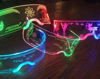 Cyberpunk Goggles, Tron Costume, Futuristic Mask, Light Up Glasses, Neon Birthday Party, Lights Party, Neon Birthday, Rave Accessories, 13th Birthday Parties