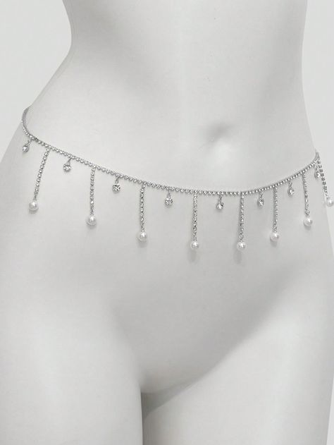 1pc French Style Faux Pearl Decorated Tassel Pendant Waist Chain For Women, Exuding High-End And Luxurious StyleI discovered amazing products on SHEIN.com, come check them out! Beaded Bra, Bead Bra, Chain For Women, Waist Chain, French Style, Amazing Products, Cute Jewelry, Pearl Beads, Faux Pearl