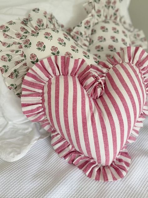 Heart Shaped Pillow, Heart Pillows, Shaped Pillow, Room Deco, Heart Pillow, Embroidered Heart, Pink Gingham, Blue Gingham, Pillow Throw