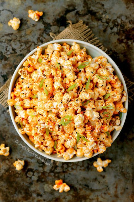 Spicy Gochujang Butter Popcorn - Domestic Dreamboat Savory Chex, Savory Chex Mix, Spicy Popcorn, Savory Popcorn, Pink Popcorn, Popcorn Snacks, Butter Popcorn, Popcorn Recipes, Savory Snacks