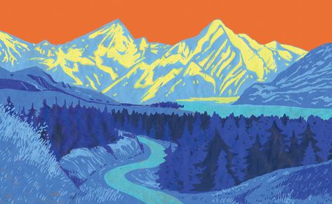 ArtStation - Mountains landscape, Anna Shalamova Posca Mountain, Posca Landscape, Mountain Reference, Sunset Mountain Painting, Mini Landscape, Posca Markers, Posca Pens, House Vibes, Posca Marker