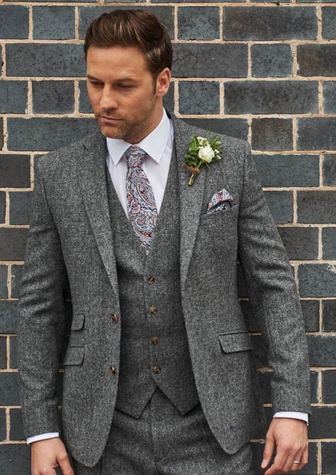 Grafton - Grey Tweed Suit - Award Winning Hire Range - Pure Suit Hire Grey Tweed Wedding Suit, Grey 3 Piece Suit, Mens Tweed Suit, Wedding Suit Ideas, Grey Tweed Suit, Tweed Wedding, Three Piece Suits, Tweed Wedding Suits, Mens Wedding Suits