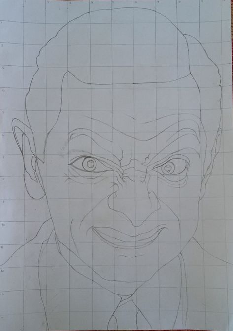 Grid Pictures To Draw, Mr Bean Portrait, Mr Bean Drawing, Grid Sketch, Drawing Grid, Grid Drawing, رسم كاريكاتير, Rowan Atkinson, Pencil Drawing Images