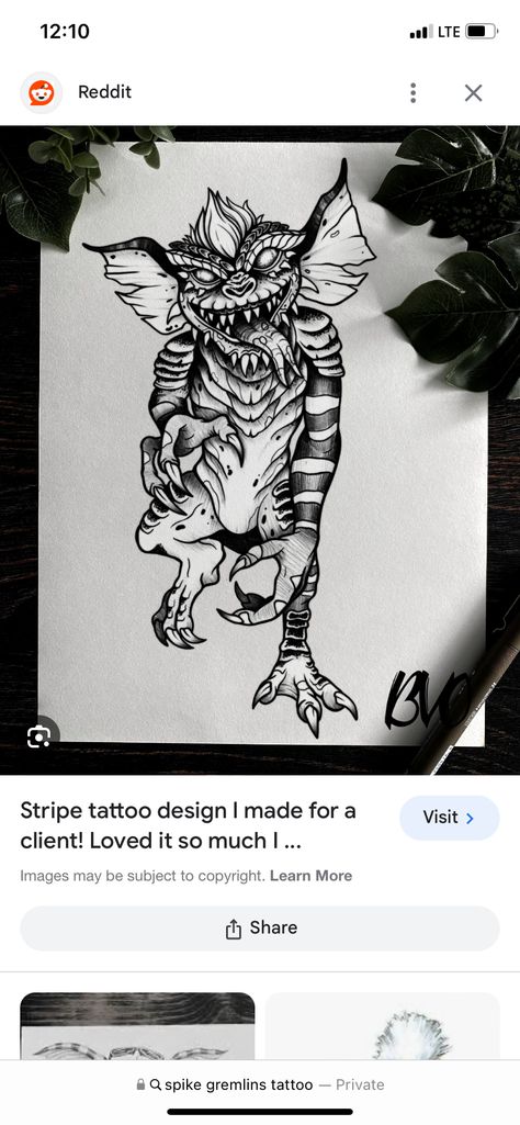 Gremlin Tattoo Design, Gremlin Tattoo, Gremlins Tattoo, Dark Art Tattoo, S Tattoo, Gremlins, Dark Art, Tattoo Design, Art Tattoo