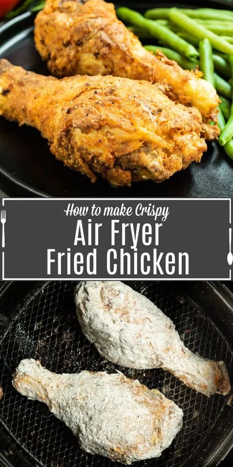 This easy Air Fryer Fried Chicken is made with drumsticks, thighs, breasts, and wings. It is made without buttermilk and you can use bone-in or boneless chicken, or even chicken tenders. It's a healthier fried chicken recipe that makes tender crispy fried chicken without using oil! #friedchicken #chicken #airfryer #airfryerrecipes Easy Air Fryer Fried Chicken, Healthy Fried Chicken Recipes, Healthy Fried Chicken, Air Fryer Fried Chicken, Chicken Keto, Chicken Cake, Healthy Chicken Recipes Easy, Air Fryer Chicken Wings, Fried Chicken Recipe