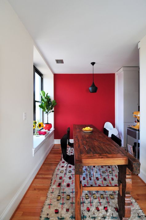 These Are The Hottest Home Colors, According to Pinterest Red Accent Wall, Northern Maine, Ways To Wake Up, Paint Color Inspiration, Weekend Projects, Inspiring Spaces, Red Walls, Benjamin Moore, Elle Decor