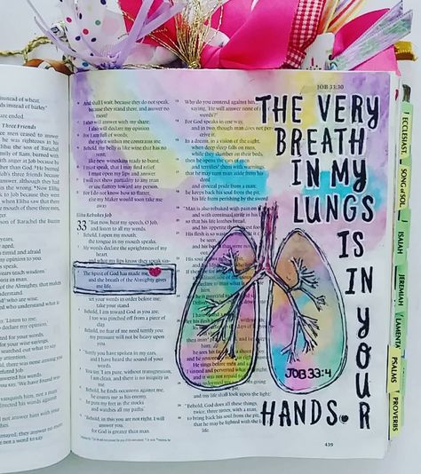 Theresaros on Instagram: “"The Spirit of God has made me,  and the breath of the Almighty gives me life." ❇Job 33:4 {ESV} . . ➡Job 12:10 The life of every living…” Job 33:4, Job 12:10, Job Bible Journaling, Job 38:11, Job 1 Bible Journaling, Job 9 Bible Journaling, Job Bible, Job 33, Bible Drawings